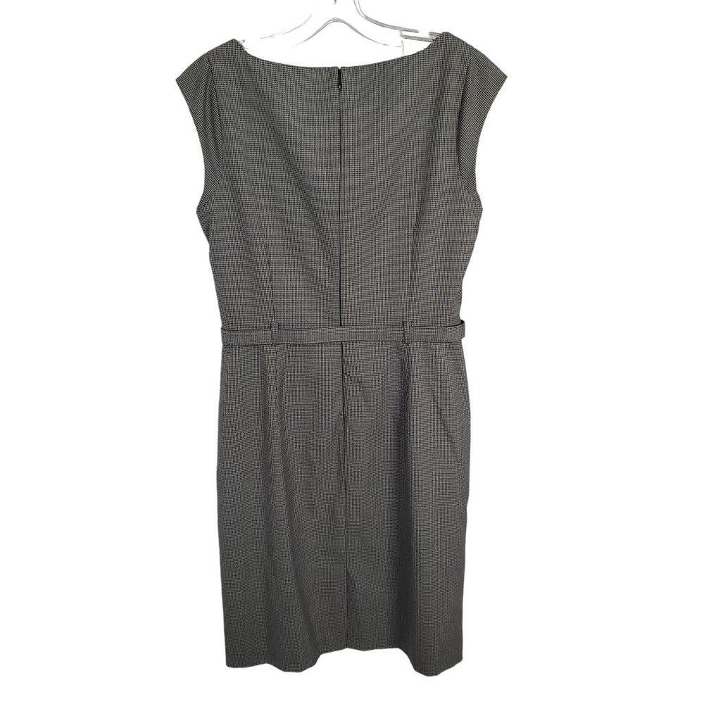 Banana Republic Sz 12 Dress Micro Houndstooth Cap Sleeve Belt Draped Black Gray - Picture 4 of 13